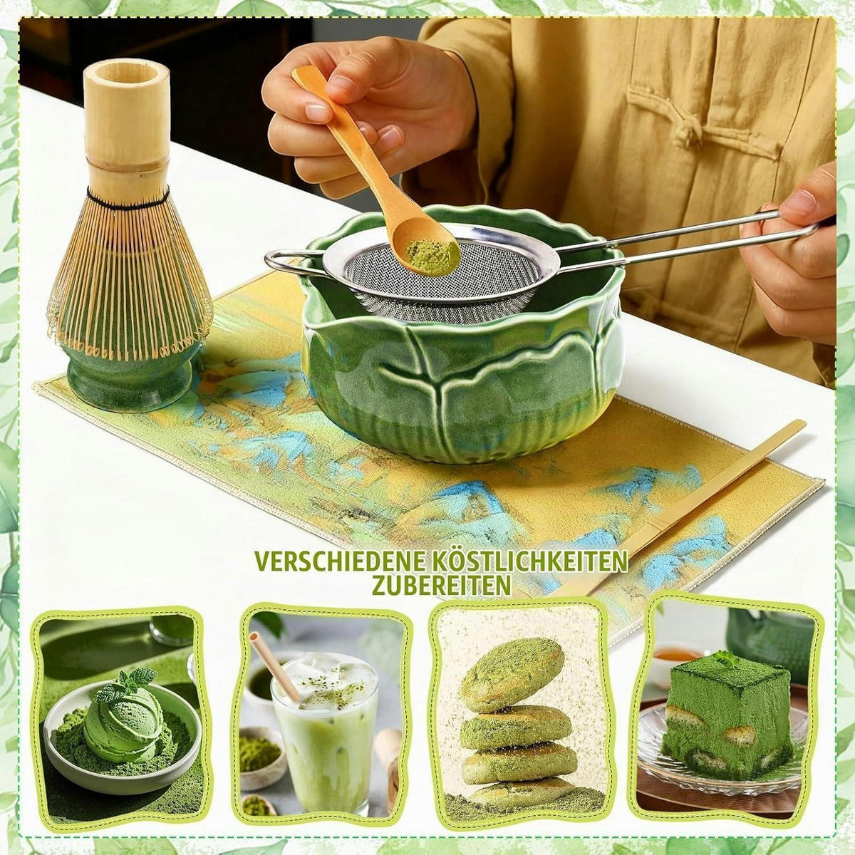 MATCHA Set 8-teilig Keramik Bambus - Grün, Keramik (16.5/1/30.5cm)