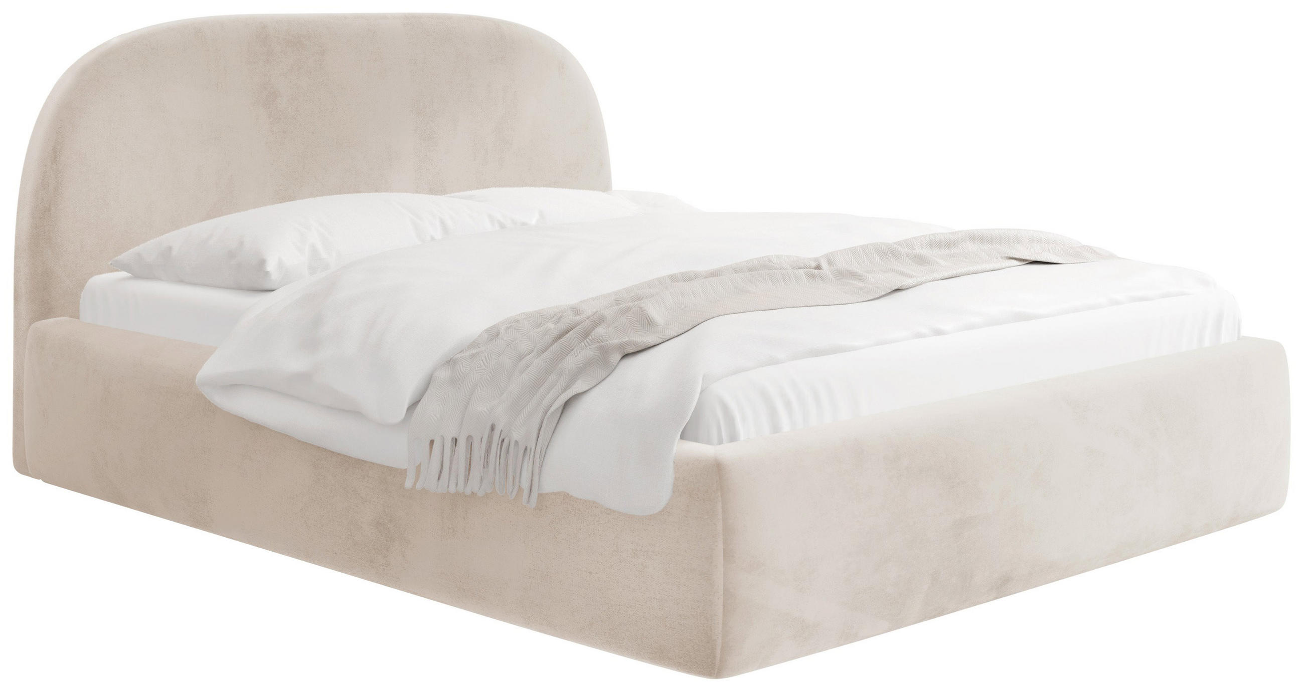 POLSTERBETT Puro mit Bettkasten, Beige Samt 120 x 200 cm – mit Metall-Lattenrost - Ecru/Beige, Kunststoff/Textil (120/200cm) - WFL GROUP