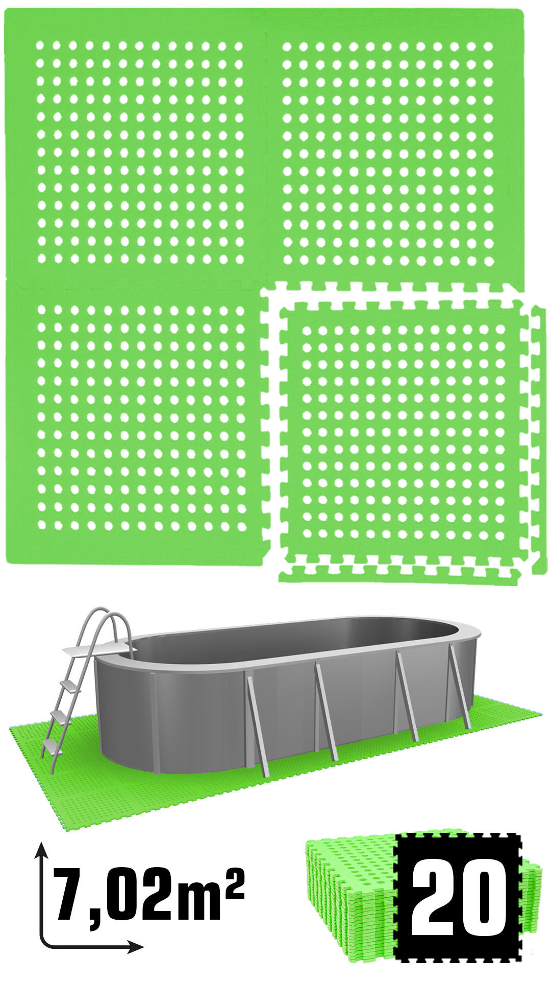 POOLMATTEN 7m² 20 EVA Matten 62 cm Grün - Grün, Kunststoff (62/62cm) - eyepower