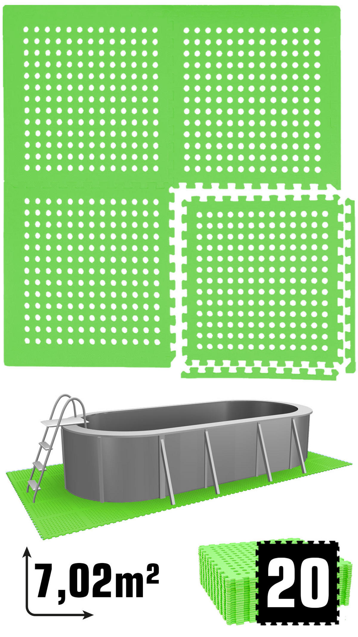POOLMATTEN 7m² 20 EVA Matten 62 cm Grün - Grün, Kunststoff (62/62cm) - eyepower