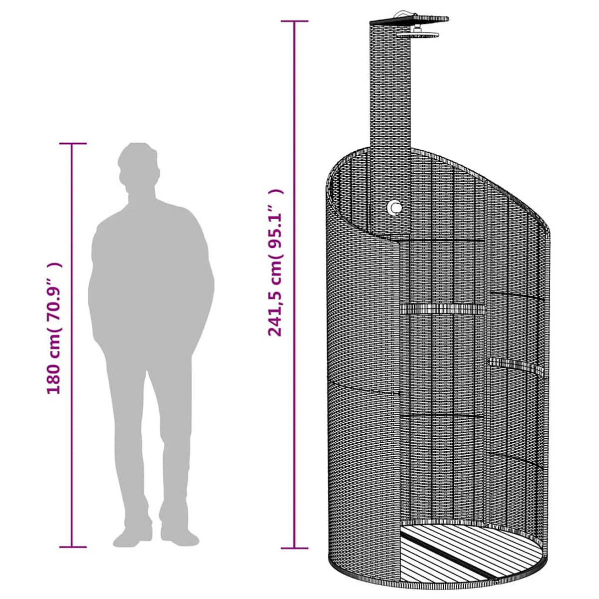 GARTENDUSCHE Schwarz 100/100/241.5 Cm Poly Rattan Akazienholz - Schwarz, Holz (100/241.5/100cm) - vidaXL
