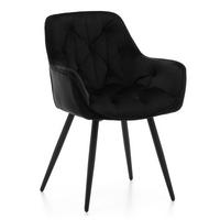 STUHL SIENA gepolstert mit Steppung - schwarz schwarze Beine - Samt Velours - Schwarz, Textil/Metall (58/87/61cm) - NEW HOME