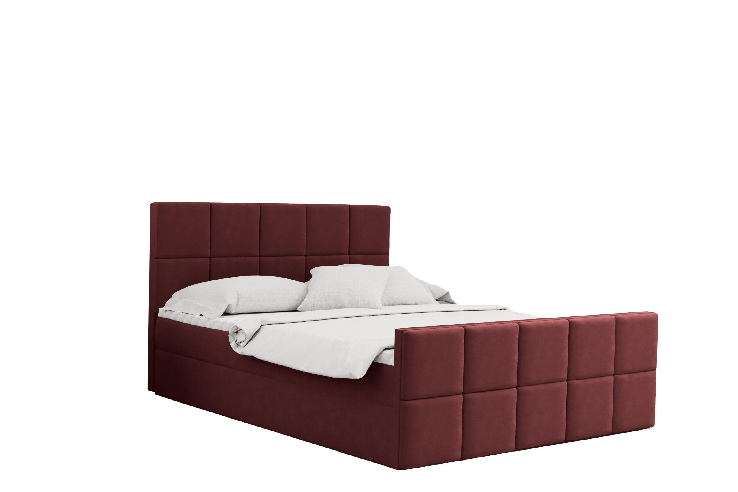 BOXBETT mit Bettkasten und Matratze Topper HANA Stoff Matt Velvet Rotwein 200x200 cm H2-Pocket - Rot, Holz/Textil (200/200cm) - Kaiser Möbel