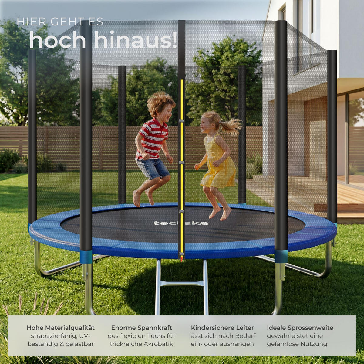 TRAMPOLIN Garfunky, inklusive Einstiegsleiter, schwarz/blau - Blau/Schwarz, Metall (244/239/244cm) - tectake