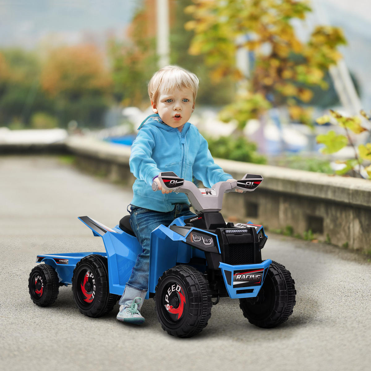 MINI ELEKTRO-QUAD KINDER, Grau+Schwarz+Blau+/Grün/Rot, Kunststoff+ Metall - Blau, Metall (106/41.5/48.5cm) - HOMCOM