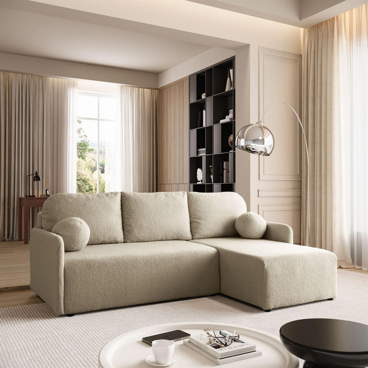 Ecksofa CUDDLE mit Schlaffunktion und Bettkasten, Quelle 16 - Ecru, Textil (213/145cm) - Lookway