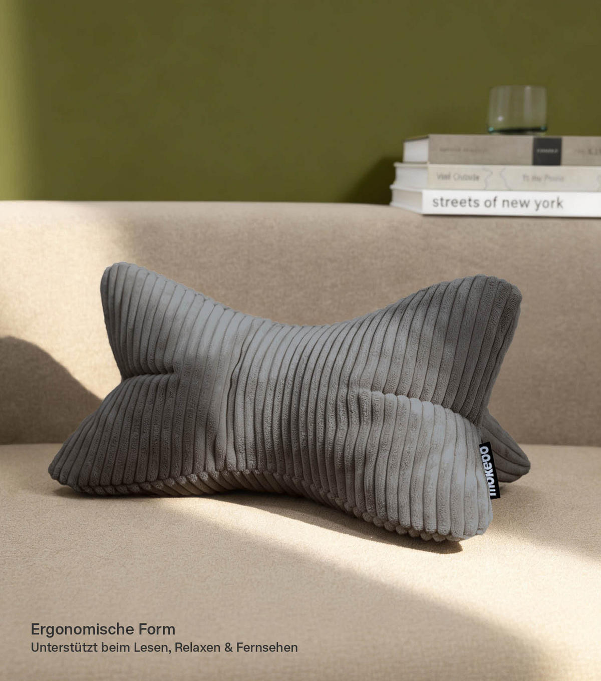 NACKENKISSEN Der Leseknochen - Anthrazit, Textil (42/22cm) - Mokebo