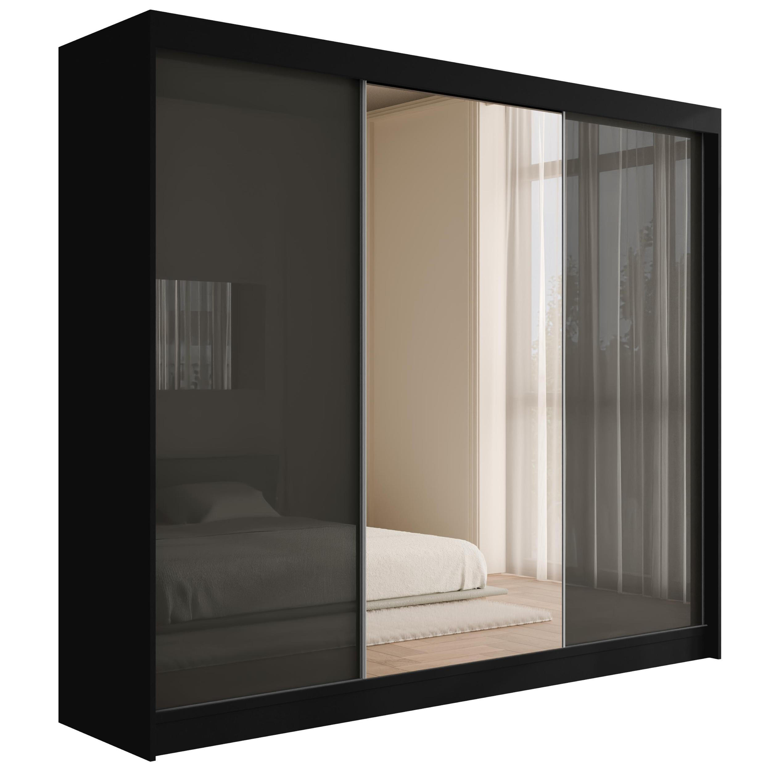 KLEIDERSCHRANK VESLI - 250 cm - Schwarz|Grau - Schwarz/Grau, Holzwerkstoff (250/215/61cm) - ALTDECOR