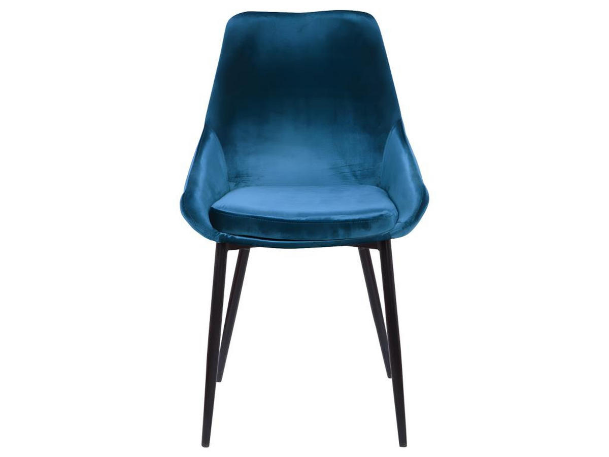 STUHL 2er-Set - Samt & Schwarzes Metall - Dunkelblau - MASURIE - Blau, Textil (56/85.5/49cm) - Vente-Unique