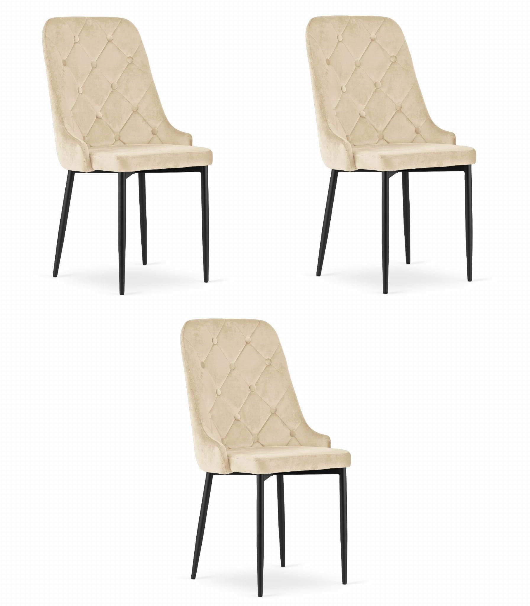 ESSZIMMERSTUHL 3er Set Beigefarbener Velours, gepolsterte Rückenlehne, bequeme Sitzfläche - Beige, Textil (43/94/43cm) - Best For Home