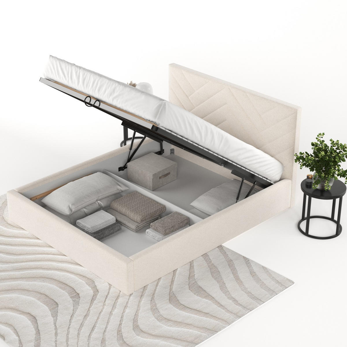 POLSTERBETT Arco 140/200 cm Ecru im Asti Stoff - Ecru/Schwarz, Holz/Holzwerkstoff (140/200cm) - AltaBeds