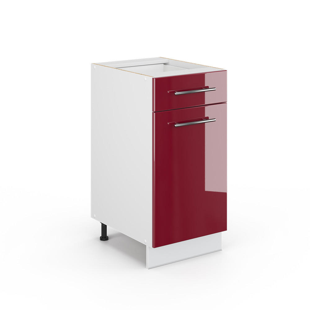 KÜCHENUNTERSCHRANK Fame-Line Bordeaux Hochglanz 40 cm ohne AP - Bordeaux/Weiß, Holzwerkstoff (40/82/52cm) - Vicco