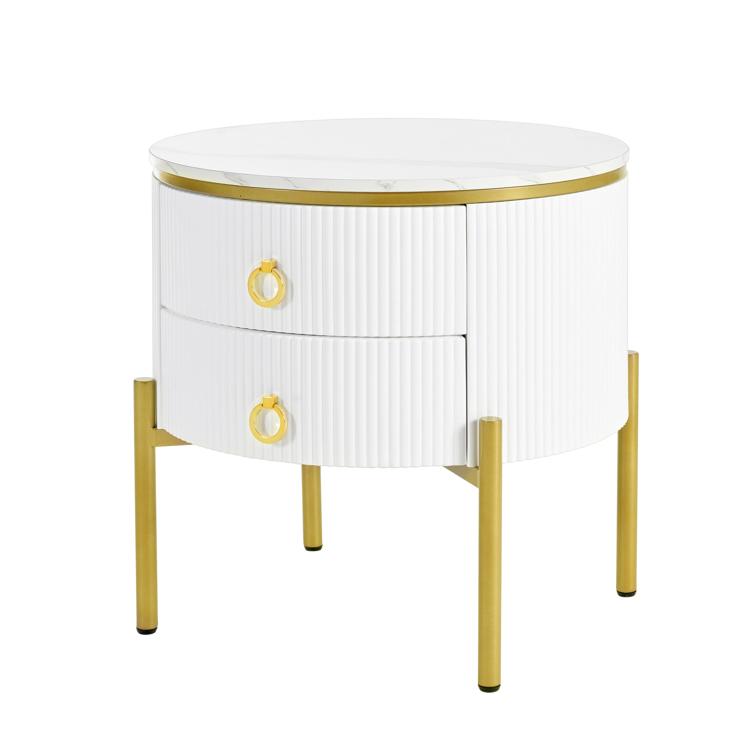 COUCHTISCH Marmor Schubladen Goldbeine modern Beistelltisch - Weiß, Holzwerkstoff (50/50/51cm) - FLIEKS