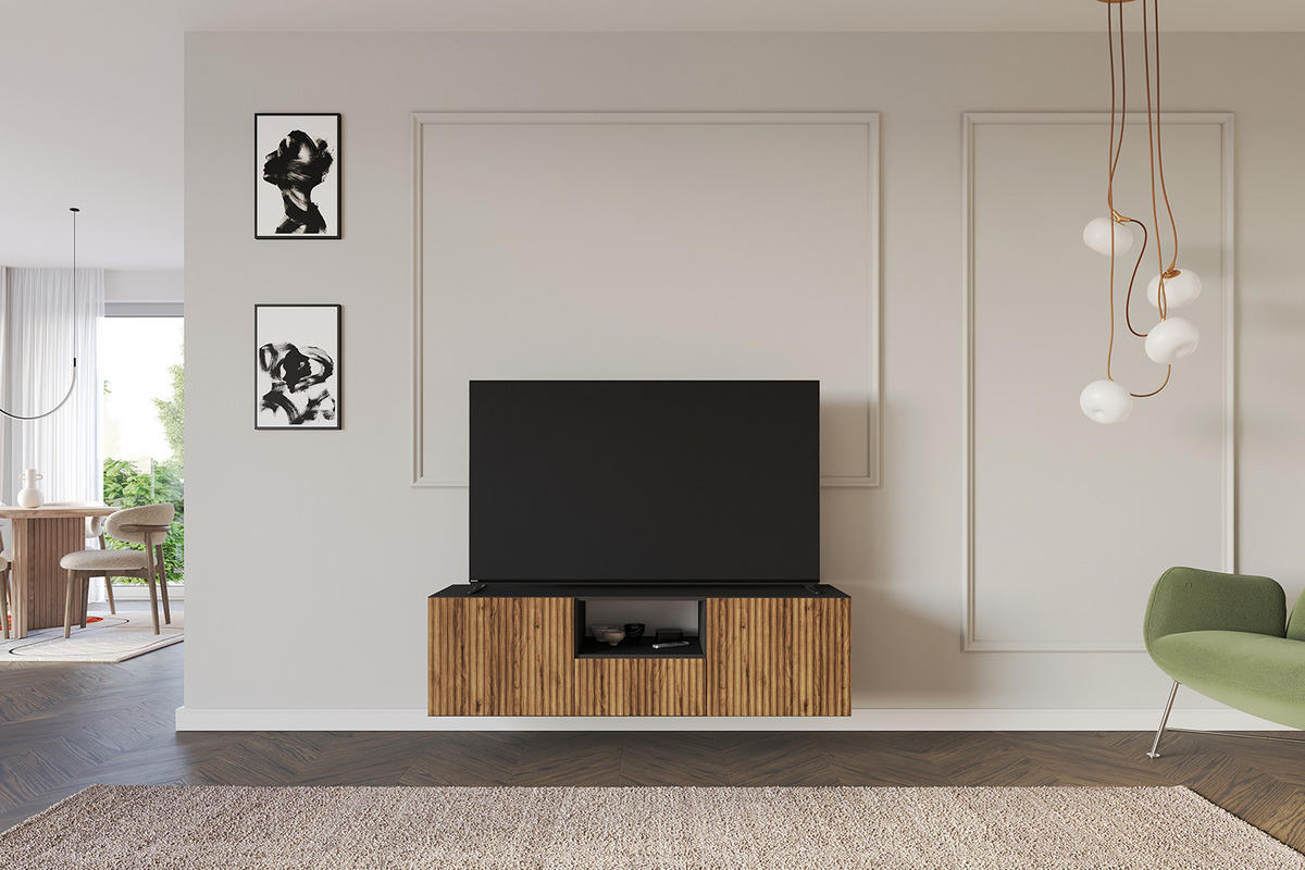 LOWBOARD NOA-2-W 140x40x41 cm - Schwarz / Katania - Eiche Wotan, Holzwerkstoff (140/40/41cm) - ALTDECOR