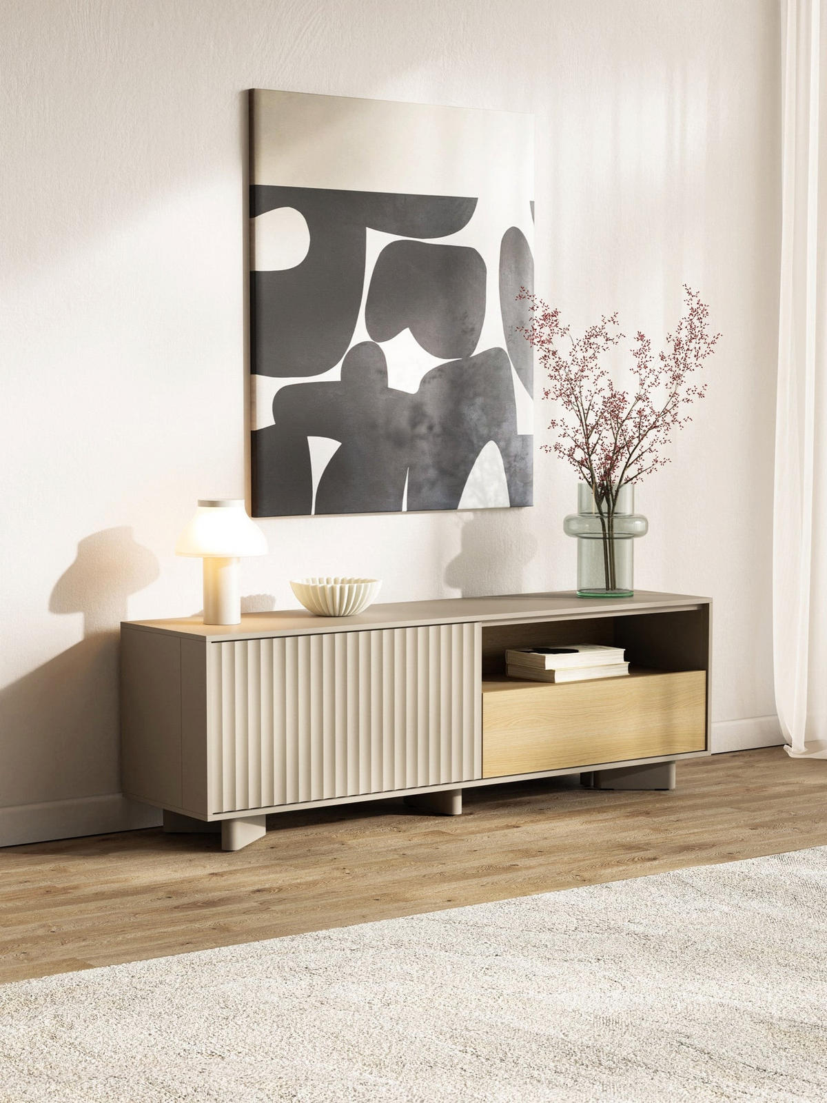 TV stolek Distria Kašmírově šedý 140/46/35 cm - béžová/šedohnědá, kompozitní dřevo (175/46/35cm) - Selsey