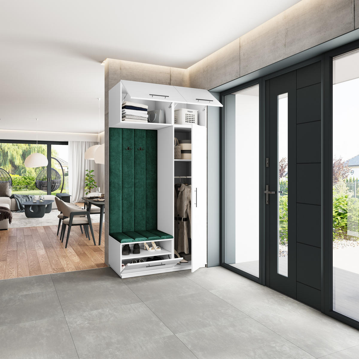 GARDEROBENSCHRANK REMA 120/240/60 cm Modern Garderobe-Set Weiß - Weiß/Grün, Holzwerkstoff (120/240/60cm) - MASSENO