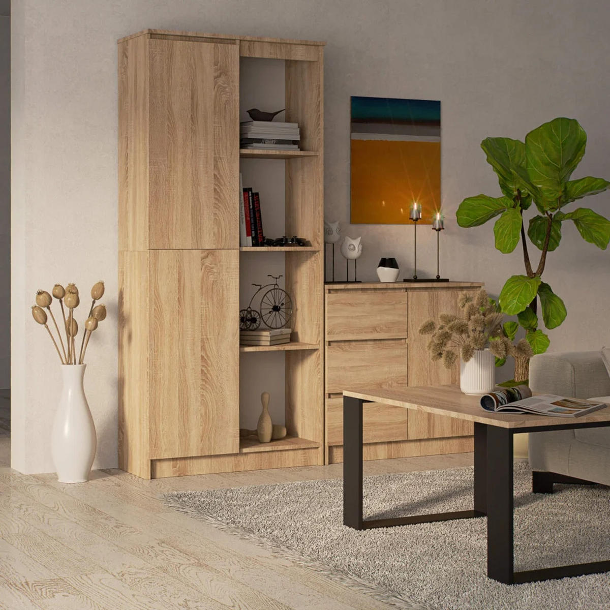 STOJANOVÁ POLIČKA Dub Sonoma 180/80/35 - Sonoma dub, kompozitní dřevo (80/180/35cm) - RAUMHIRSCH FURNITURE