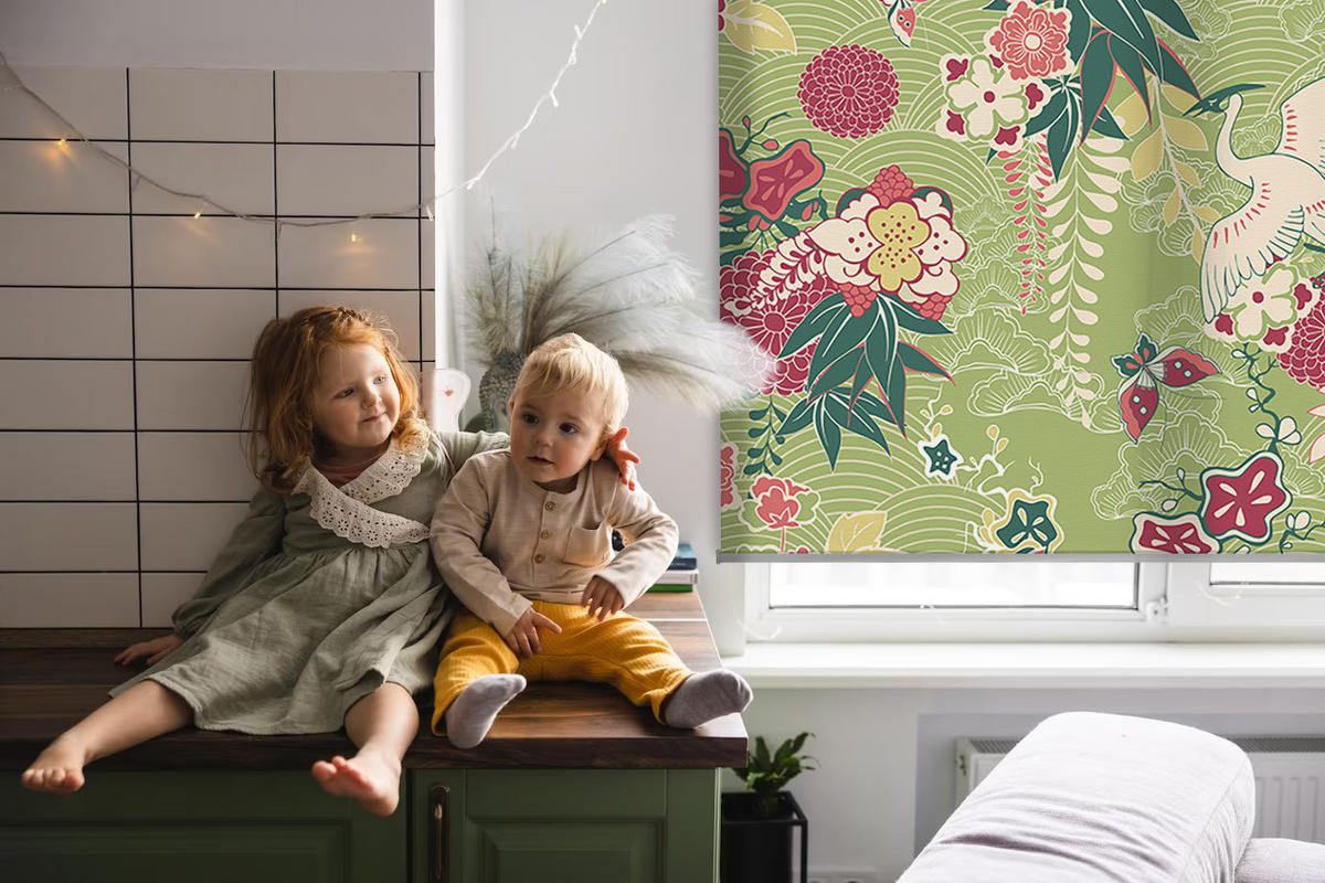 VNÚTORNÁ roleta - okenná roleta - roleta - 80x140 cm - Volavka a rastliny - zelená, plast (80/140/0.5cm) - TULUP