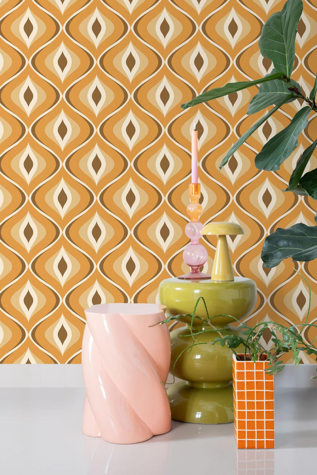 TAPETE Retro-Ornamente 50 x 900 cm - Orange, Papier (50/900cm) - ESTAhome