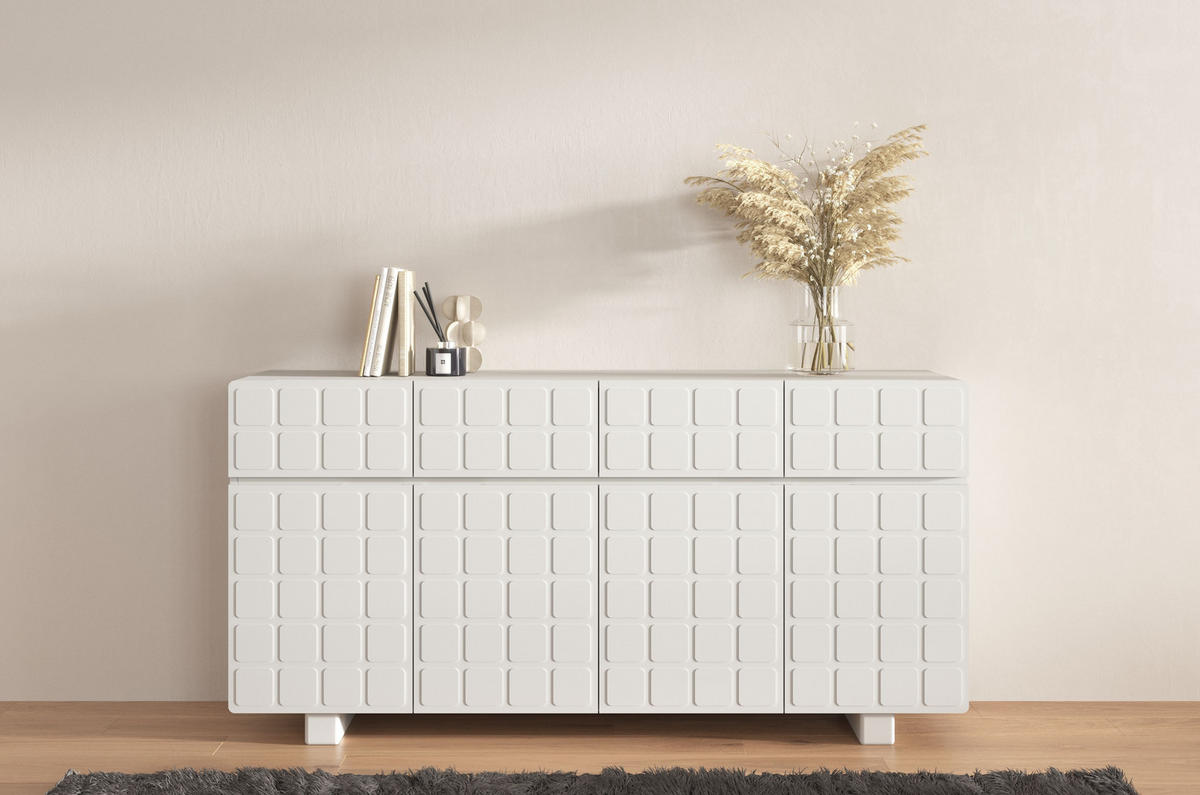 SIDEBOARD Cubo Long, Geometrische 3D Fronten, 169 cm, Grau - Hellgrau, Holz/Holzwerkstoff (168.9/83.8/41.8cm) - Skandica