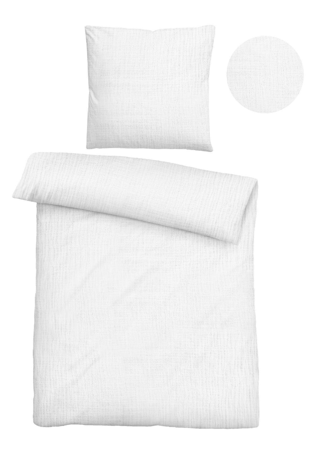 BETTWÄSCHE-GARNITUR Musselin UNI weiss, 135x200 cm + 80x80 cm - Weiß, Textil (135/200cm) - biberna