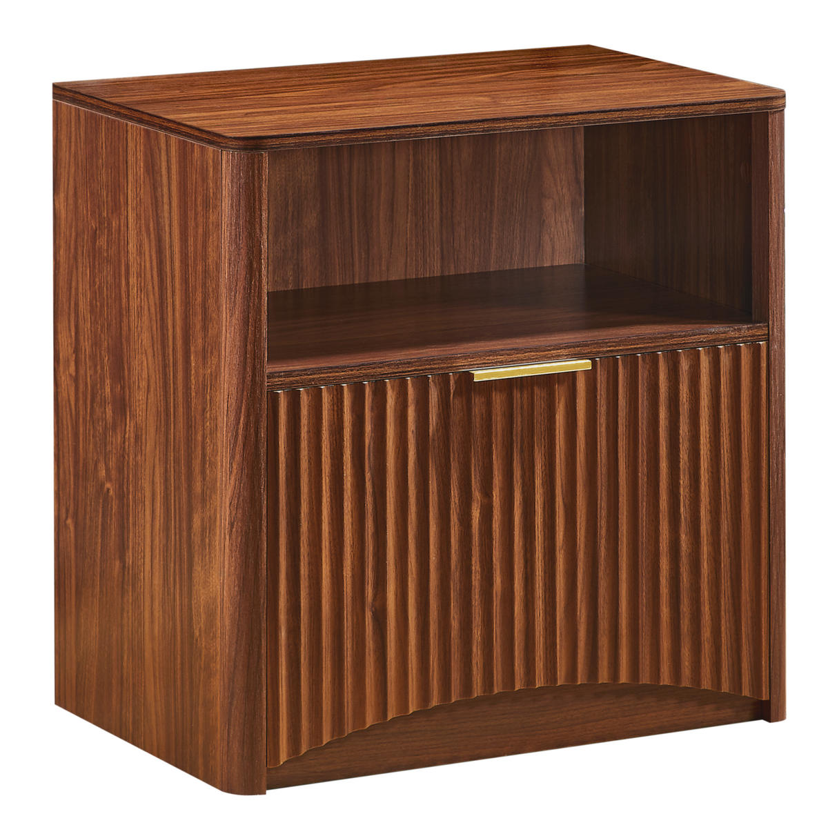 NACHTTISCH 58/38/60 cm in Nussbaumfarben mit Rillendesign und Schublade - Walnussfarben, Holzwerkstoff (58/60/38cm) - Flora Grace