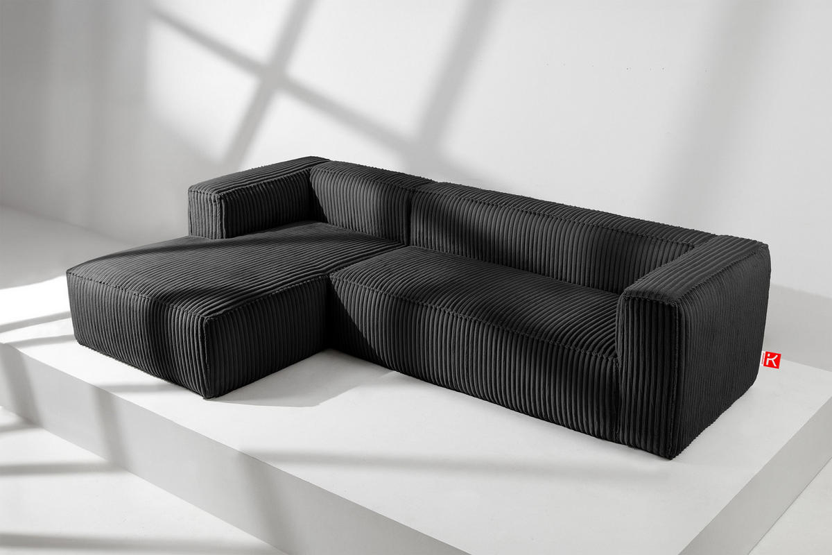 ECKSOFA-LINKS FEROX Modern, Cord-Stoff, schwarz - Schwarz, Textil (305/175cm) - KONSIMO®
