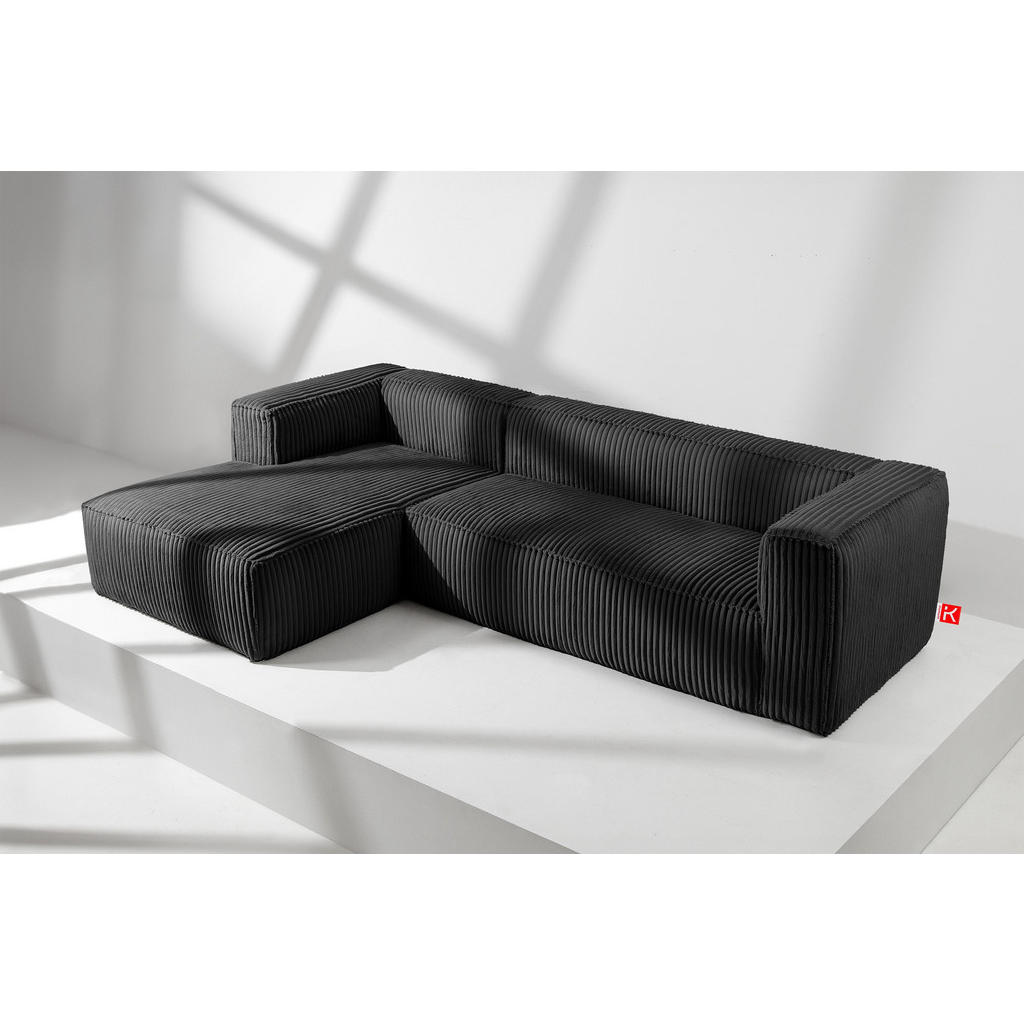 Thumbnail - Konsimo® Ecksofa-Links, Schwarz, Textil, L-Form, 305x175 cm, Wohnzimmer, Sofas & Couches, Wohnlandschaften, Ecksofas
