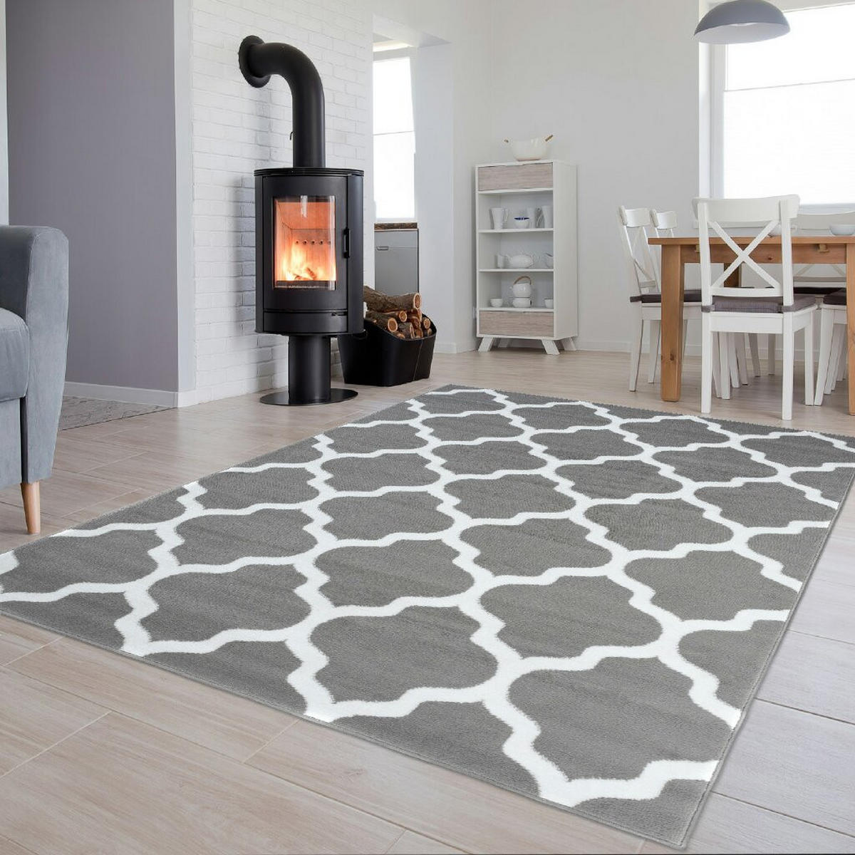 TEPPICH LUXURY Grau Marokkanisch Kleeblatt 180/250 cm - Hellgrau, Textil (180/250cm) - Tapiso