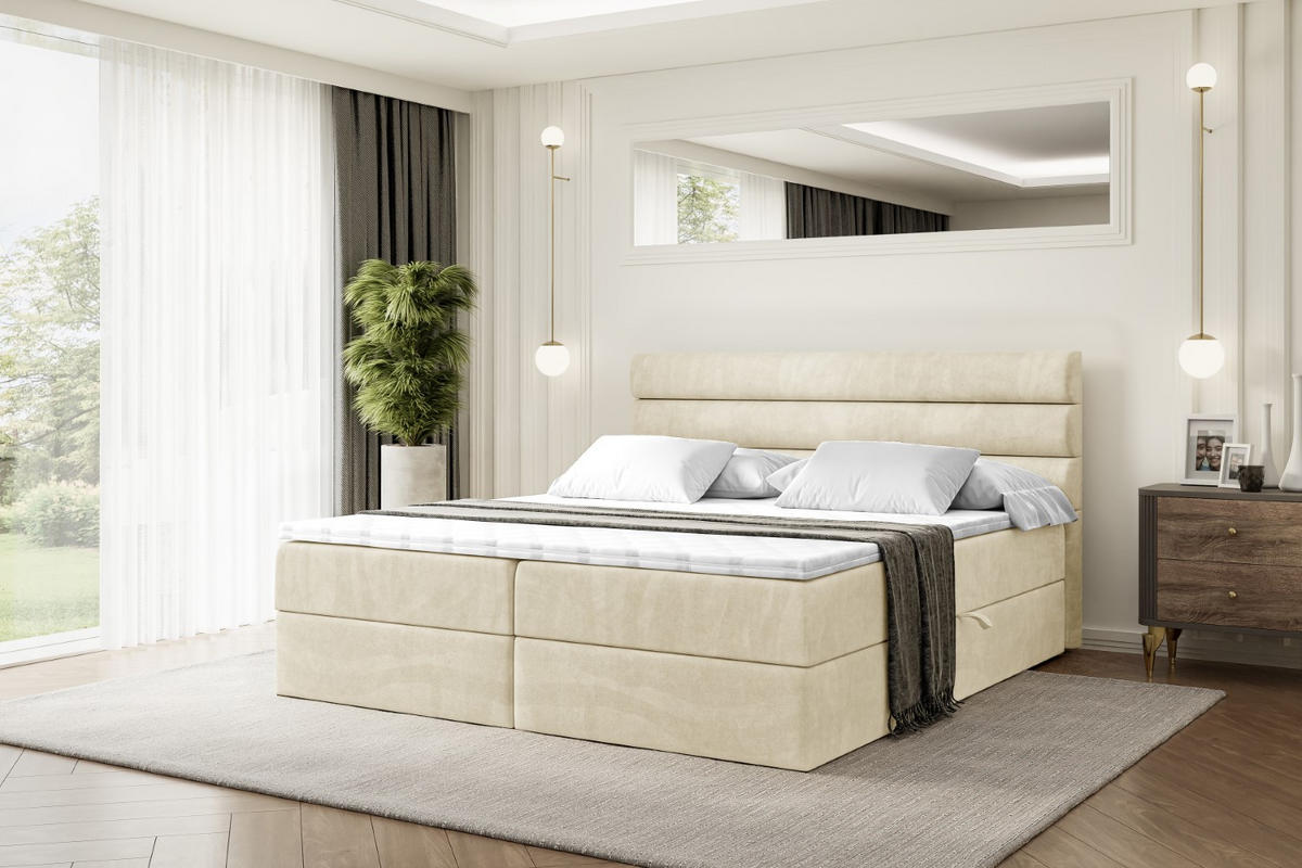 BOXBETT mit Matratze H4 und Lattenrost - CELESTIA - 200x200 cm - H4 - Beige - Beige, Holzwerkstoff (200/200cm) - ALTDECOR