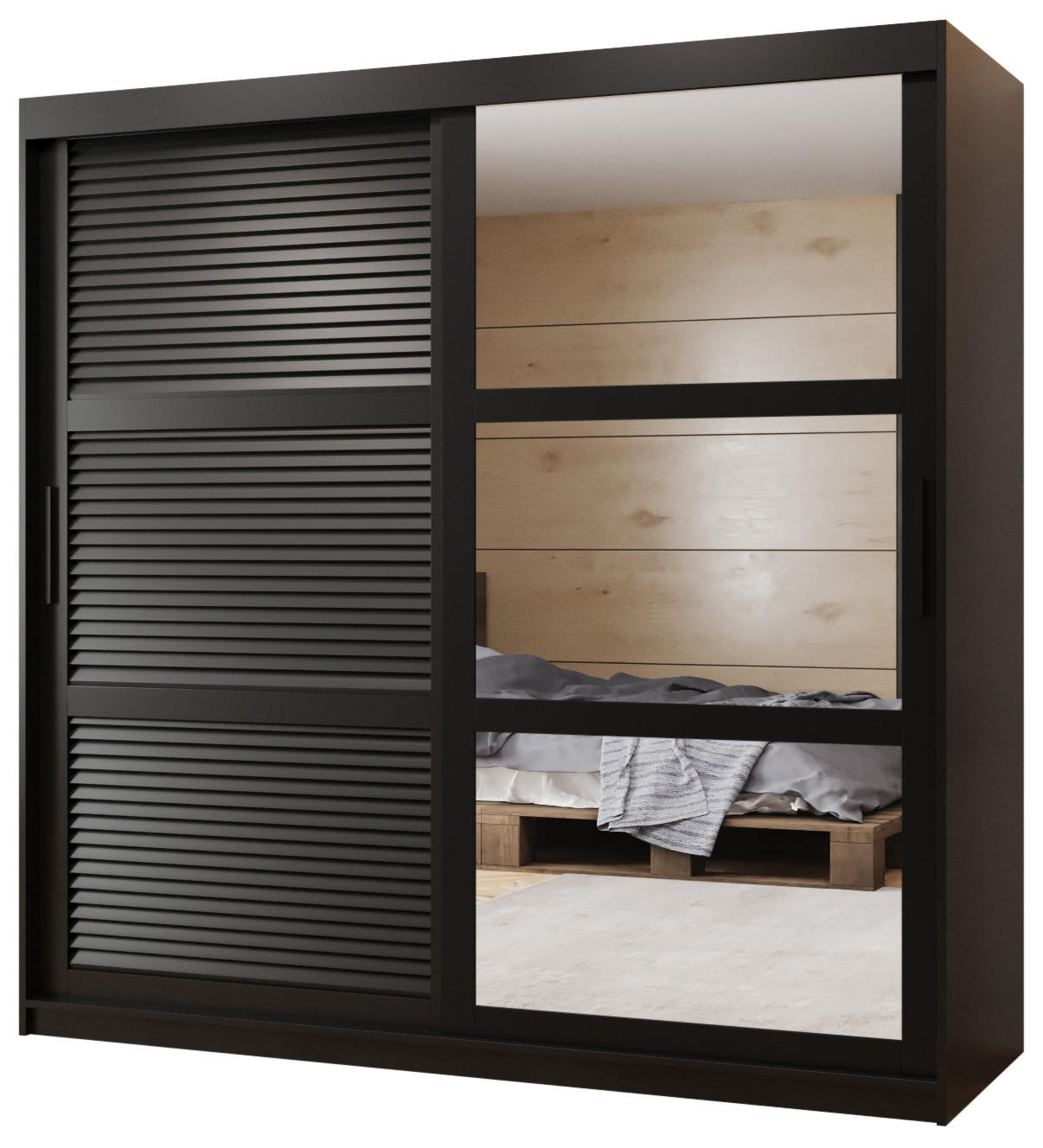 SCHWEBETÜRENSCHRANK 200/180/62 2-türig - Schwarz, Holz/Kunststoff (180/200/62cm) - MÖBEL KRYSPOL