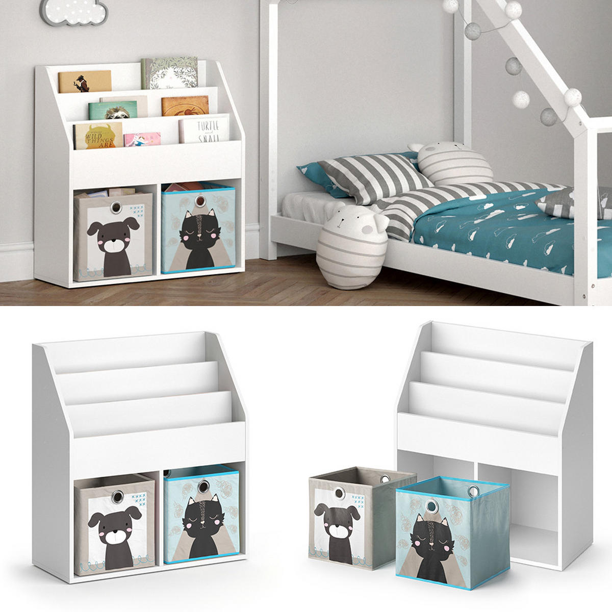 KINDERREGAL Luigi Weiß 72 x 79 cm mit 2 Faltboxen opt.4 - Weiß, Holzwerkstoff (72/79/30.7cm) - Vicco