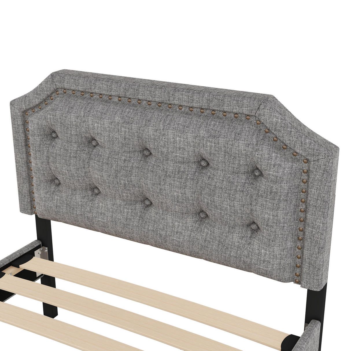 BETT gepolstert mit 2 Schubladen 90x200 cm Leinen Grau - Dunkelgrau, Metall (90/200cm) - Meubliv