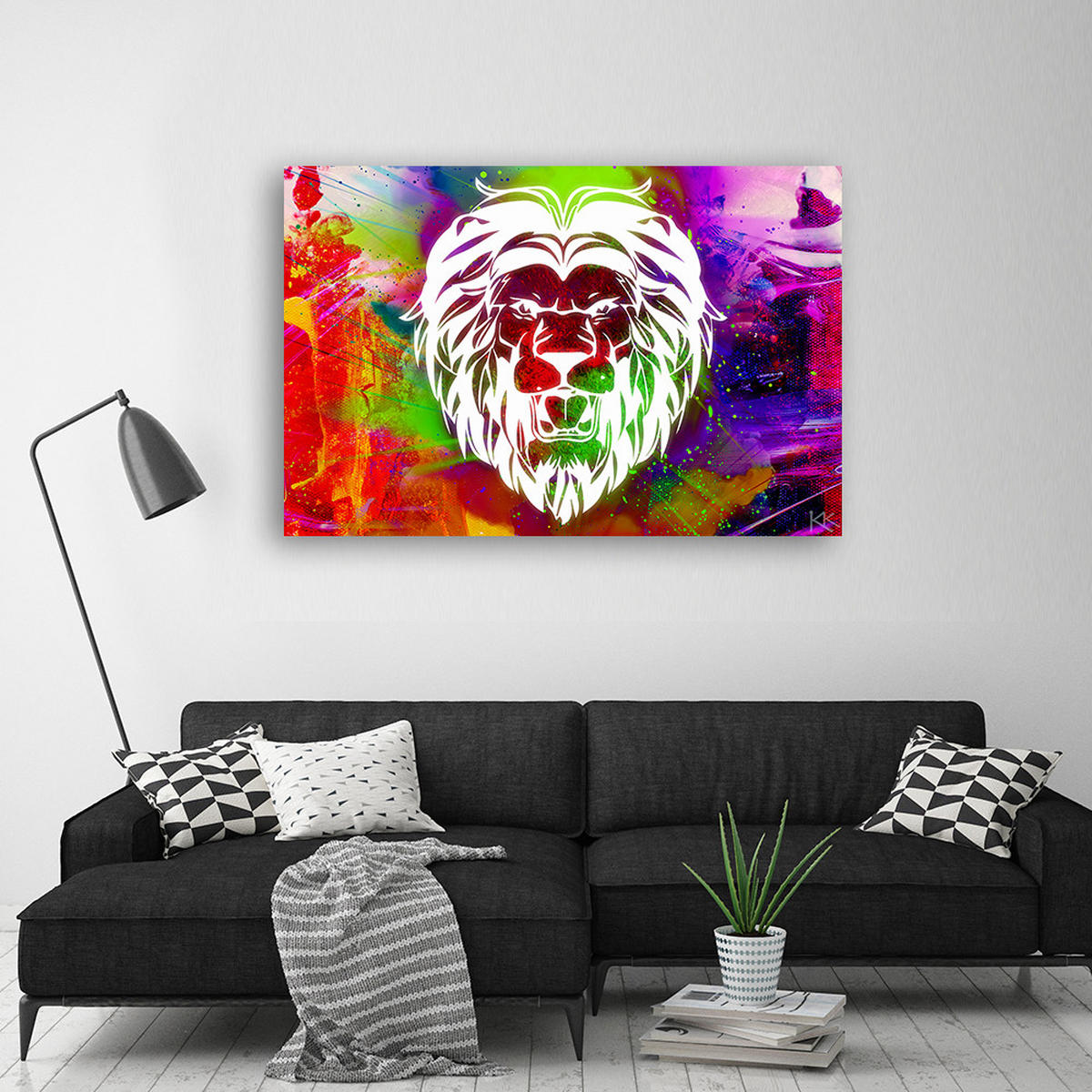 LEINWANDBILD Bunte Löwe Abstraktion - Multicolor, Textil (60/40cm) - Feeby