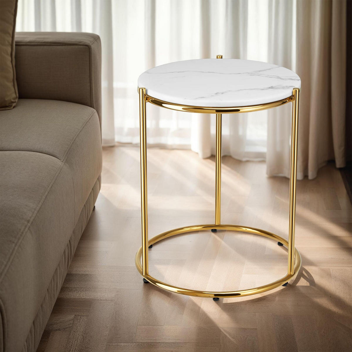 BEISTELLTISCH Ellsa,43 x 43 x 50,5 cm,weiß/gold - Goldfarben/Weiß, Stein (43/43/50.5cm) - tectake