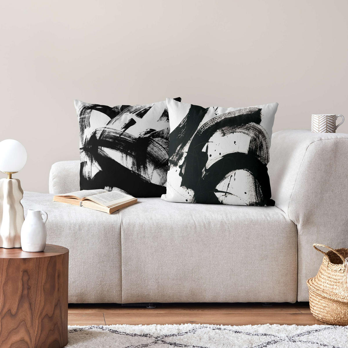 DEKOKISSEN 2er-Set Onyx in Bewegung Duo 50/50 cm - Schwarz, Textil (50/50cm) - Bilderwelten
