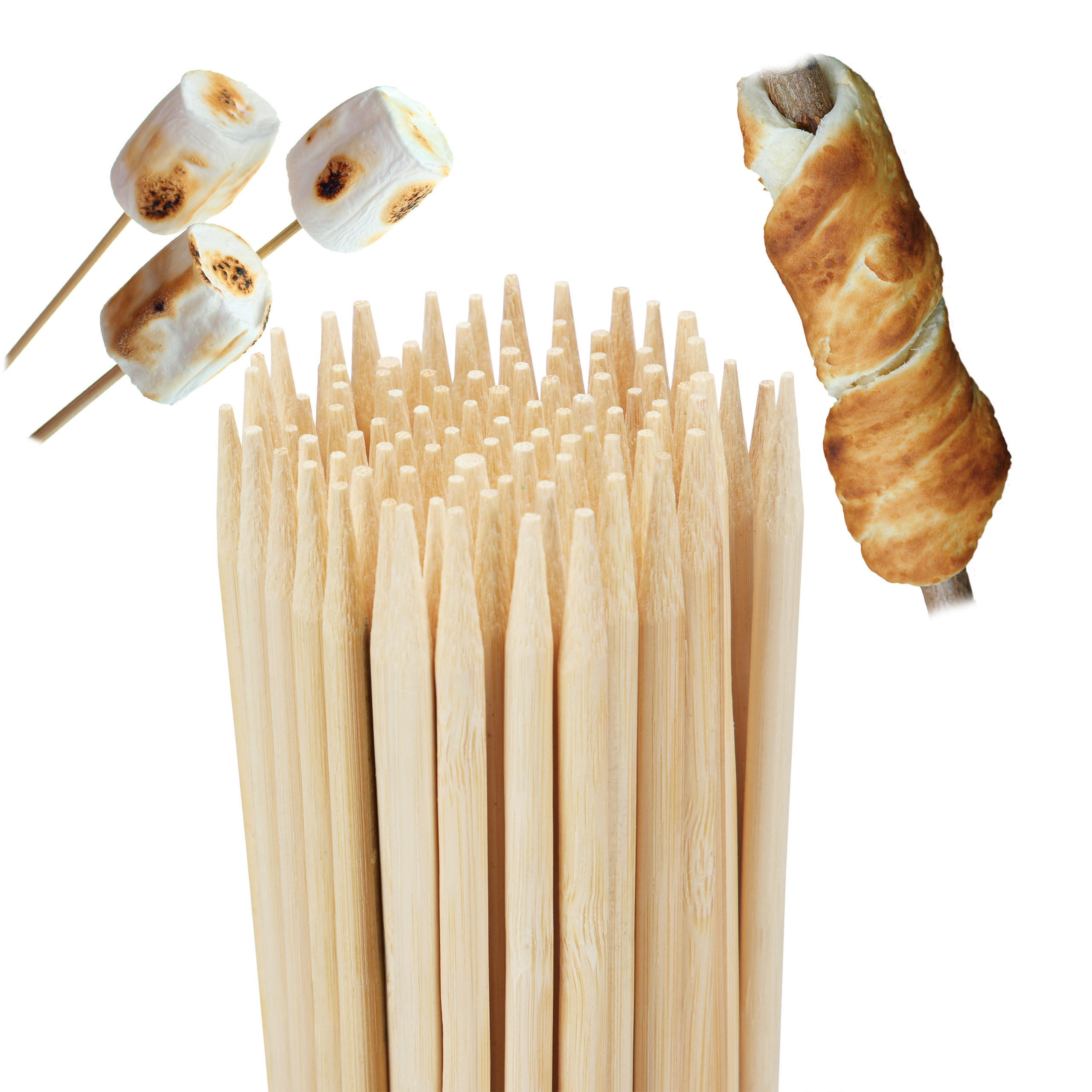 STOCKBROT Spieße 100er Set - Hellbraun, Holz (0.8cm) - Relaxdays