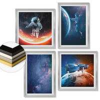 WANDBILDER 4er Set - 50x50 cm & 40x60 cm Silberner Rahmen - Weltraum-Astronauten-Sterne - Silberfarben, Kunststoff (50/50cm) - ArtPrintCave
