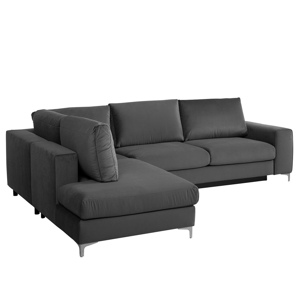 ECKSOFA mit Ottomane - Chromfarben/Anthrazit, Textil/Metall (302/1cm) - home24