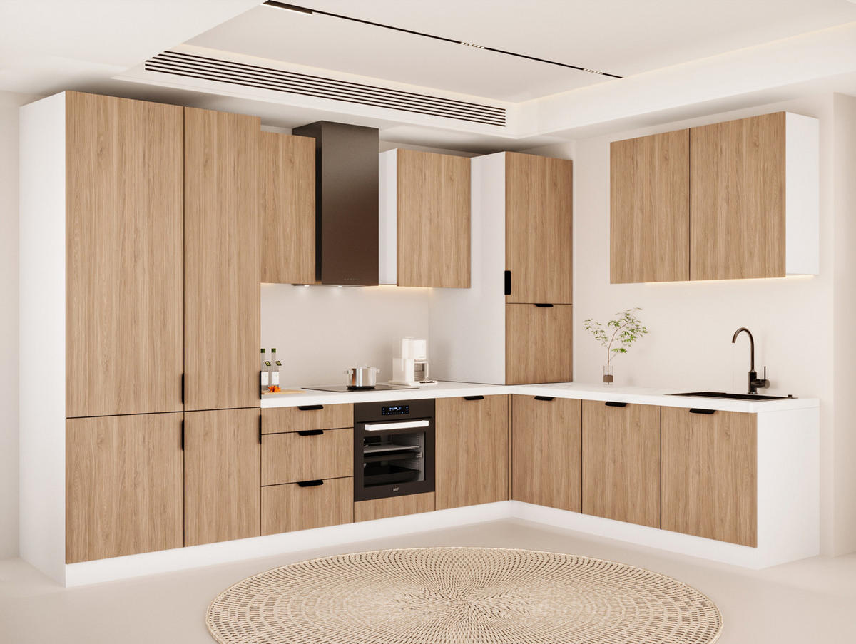 WINKELKÜCHE 340cm x 240cm - Sorento KS4-M340 - in Sonoma Eiche / Weiß - Schwarz/Weiß, Holz (580/247/58cm)