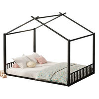 HAUSBETT 140/200 cm Schwarz aus Metall in Hausform - Schwarz, Metall (140/200cm) - OKMYHOME