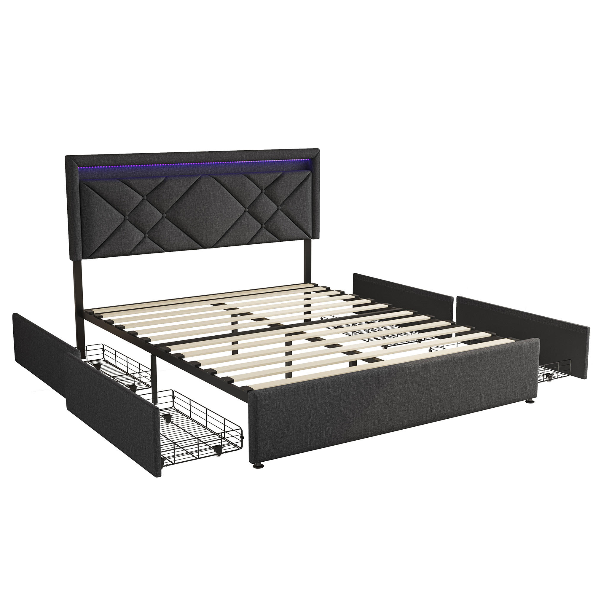 POLSTERBETT 160x200 cm, Grau, mit USB & Type-C, LED-Beleuchtung - Grau, Textil/Metall (160/200cm)