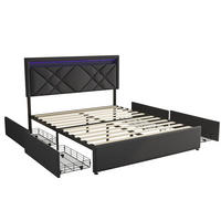 POLSTERBETT 160x200 cm, Grau, mit USB & Type-C, LED-Beleuchtung - Grau, Textil/Metall (160/200cm)