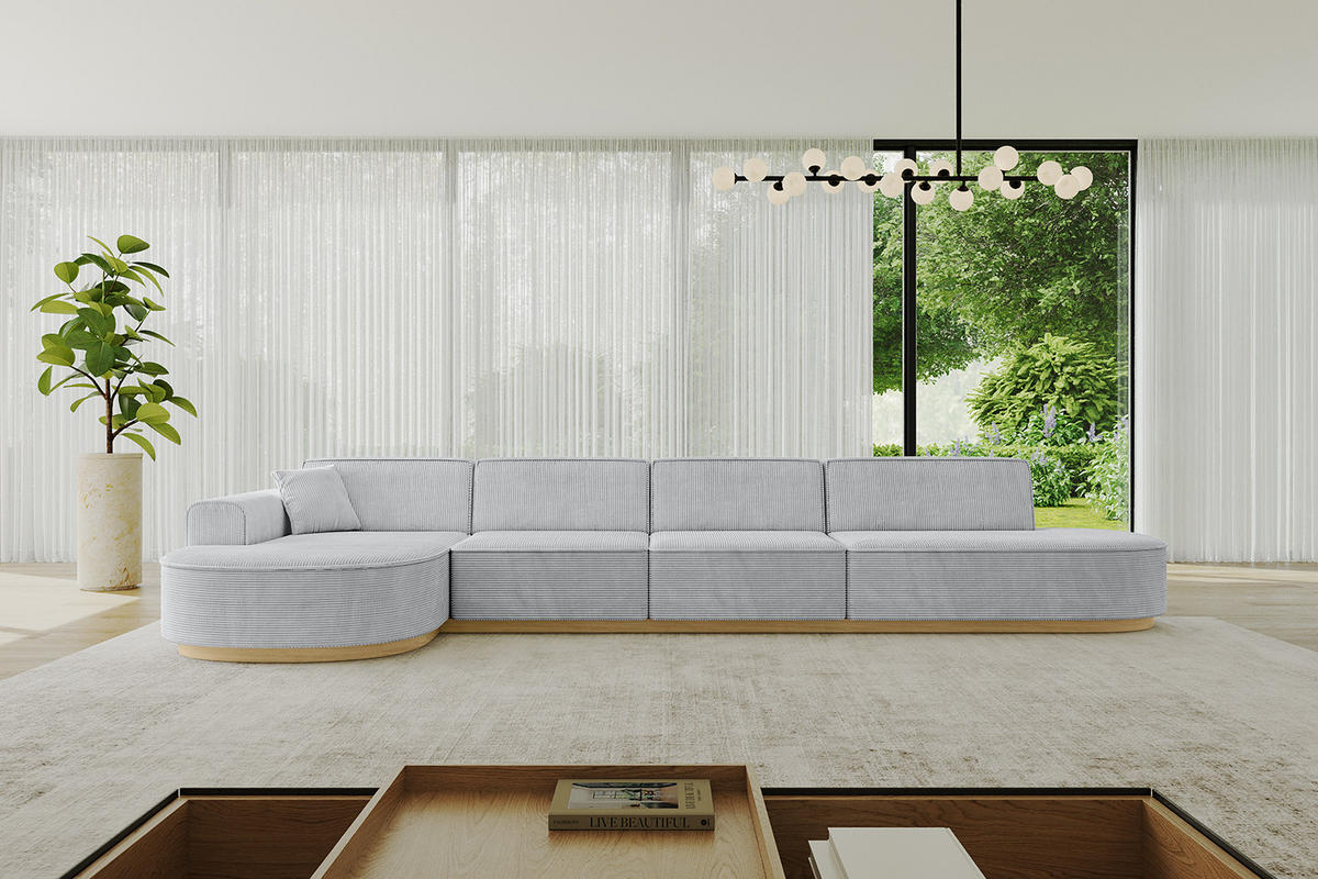 ECKSOFA Ottomane Links MARI-L3-v2 - 413x171x83 cm Grau Cord - Grau, Holzwerkstoff/Textil (413/171cm) - ALTDECOR