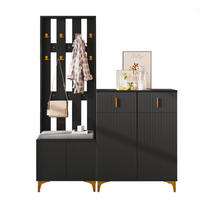 IN Schwarz Kleiderschrank-Set mit Schuhbank und Kissen, Schubladen und Türen, B60.5/T35.2/H180.5cm und B83/T35/H101cm - Goldfarben/Schwarz, Holzwerkstoff/Metall (60.5/180.5/35.2cm) - STILVORA