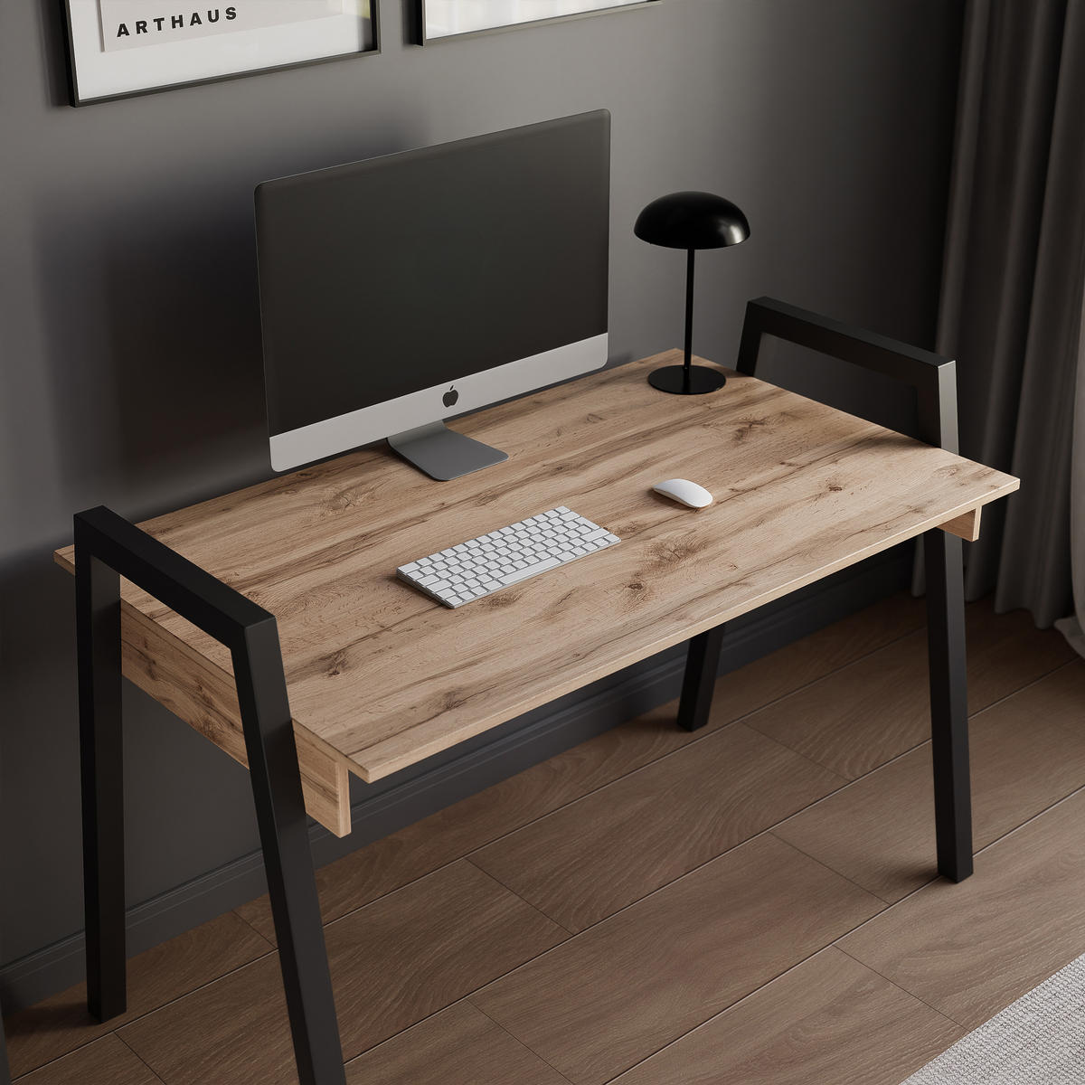 SCHREIBTISCH NOVO 120/68/82 cm, Schwarz / Wotan-Eiche - Eiche Wotan/Schwarz, Holzwerkstoff/Metall (68/120/82cm) - Idohome