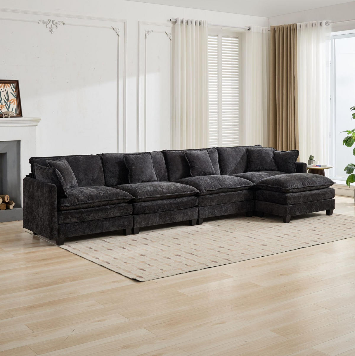 SOFA modular Chenille Schwarz - Schwarz, Holz (75/84/380cm) - Meubliv