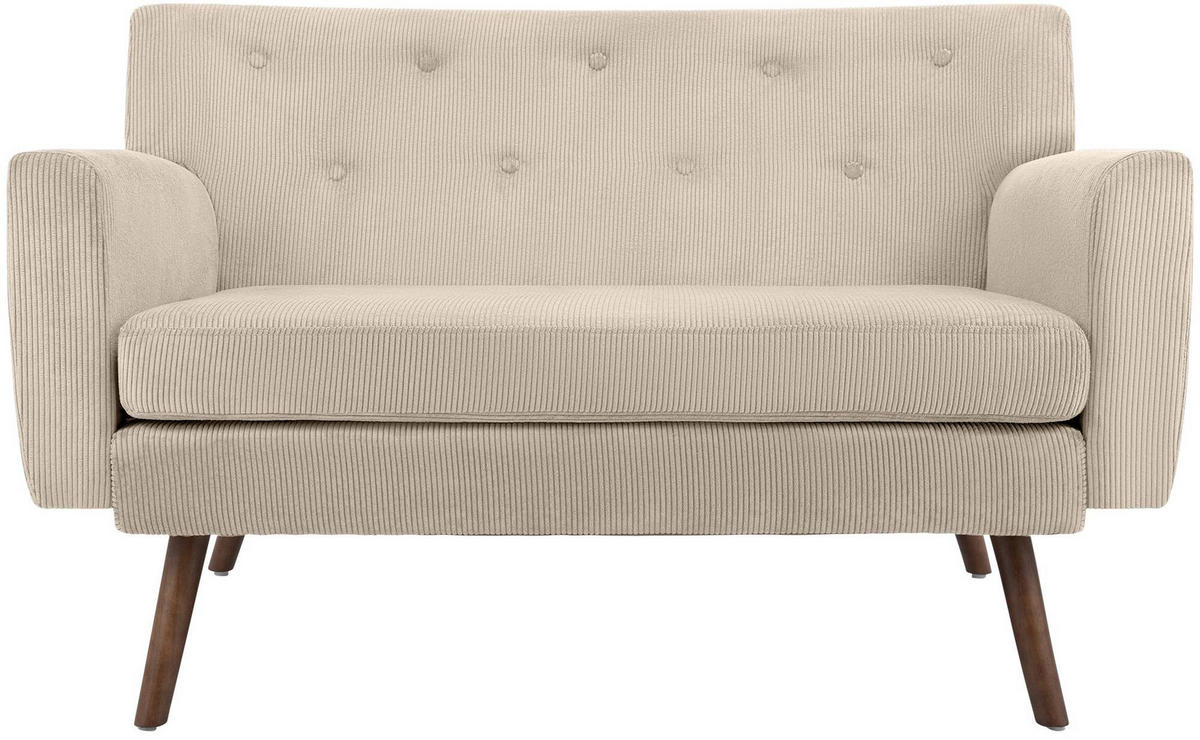 SOFA Arne Cord 2-Sitzer 120x74x81cm Cord Creme Couch - Creme, Kunststoff (120/81/74cm) - DELUKE