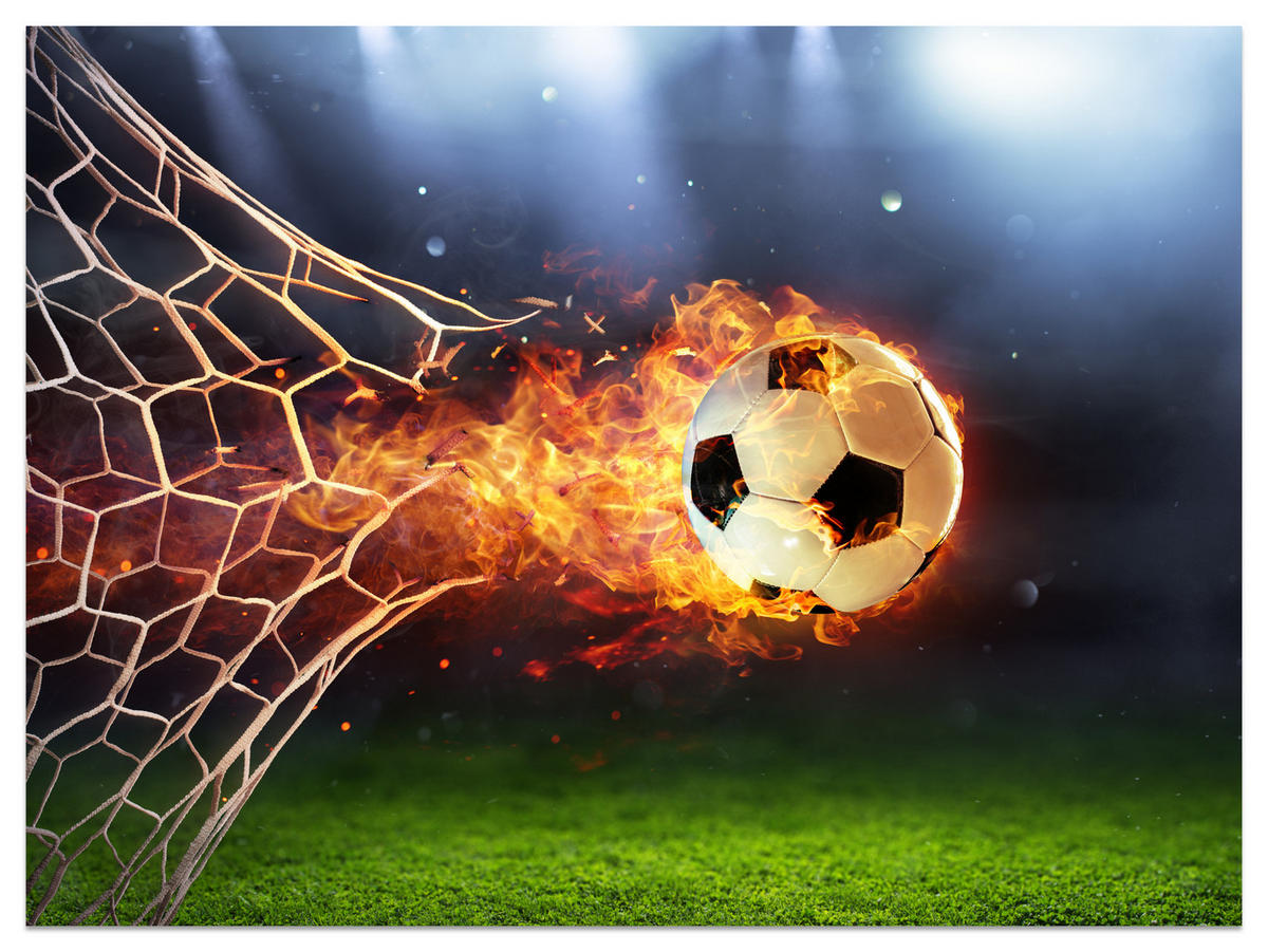 FOTOTAPETE für Jugendzimmer Fußball Flammen Stadion Feuer 500x350 - Multicolor, Papier (500/350cm) - Muralo