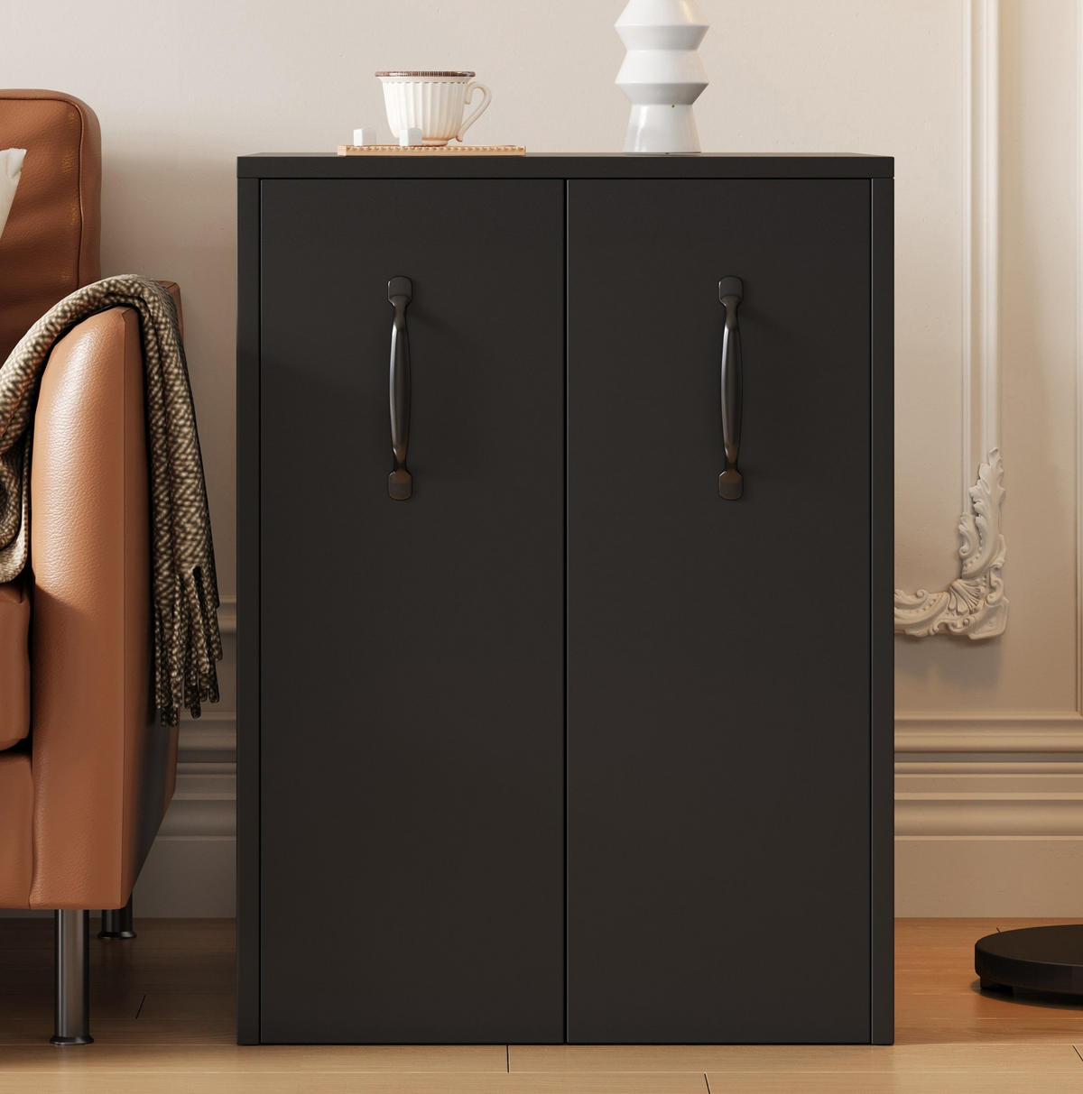 SIDEBOARD 52/50/75 cm aus Spanplatte mit beidseitig montierbaren Auszügen Schwarz - Schwarz, Holzwerkstoff (52/75/50cm) - Modenvie